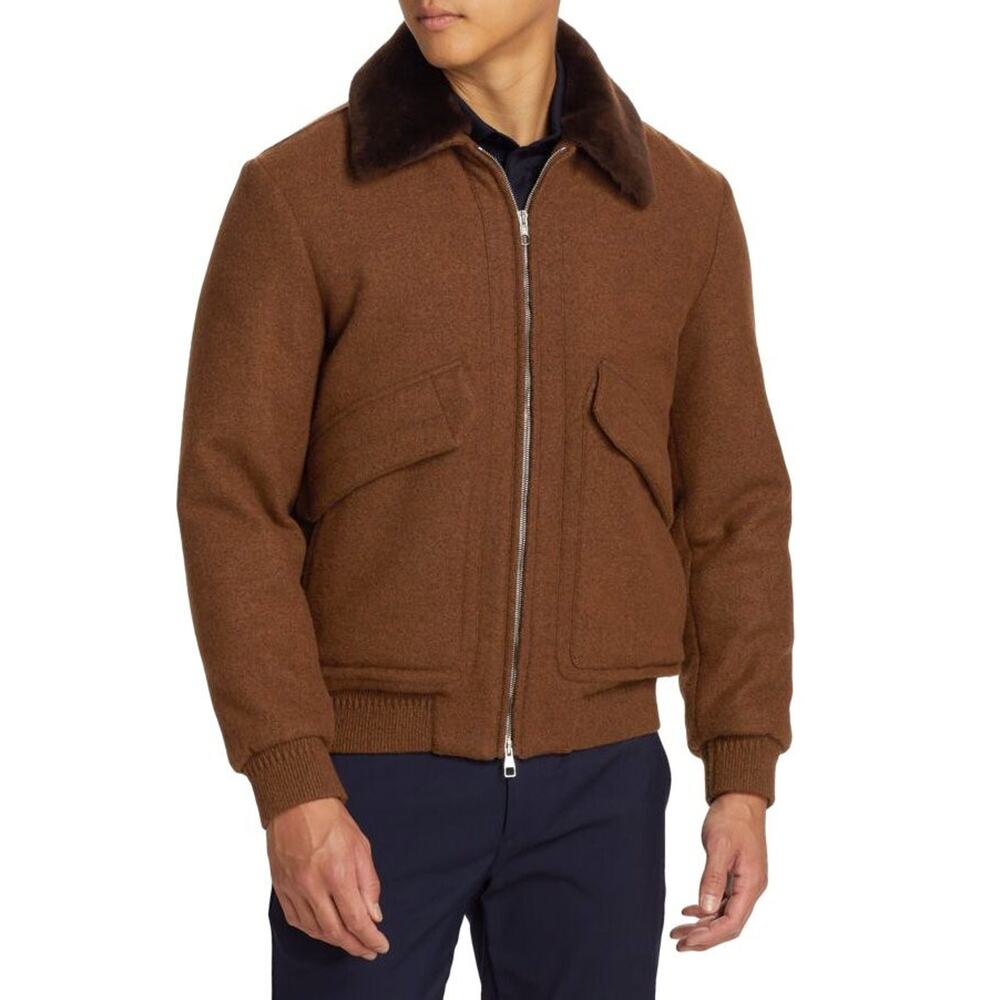 $4,195 Brett Johnson Chocolate Wool-Silk Bomber Jacket Removable Collar M (50)
